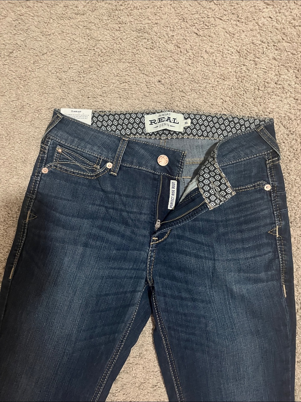 Ariat Dark Blue Flare Jeans with Pocket Stitching - Picture 4 of 5